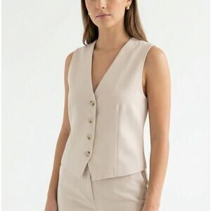 Zara Vest Womens S Ecru Sleeveless Button-Up V-neck